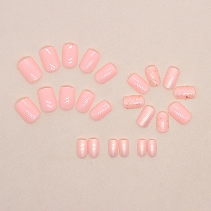 LRKNNO Extra Short Press on Nails Square Orange Glitter Fake Nails Cute Petite Acrylic Nails Decorations French False Nails with Design Artificial Full Cover Glue on Nails for Women Reusable Nails Kit 24Pcs - Image 3